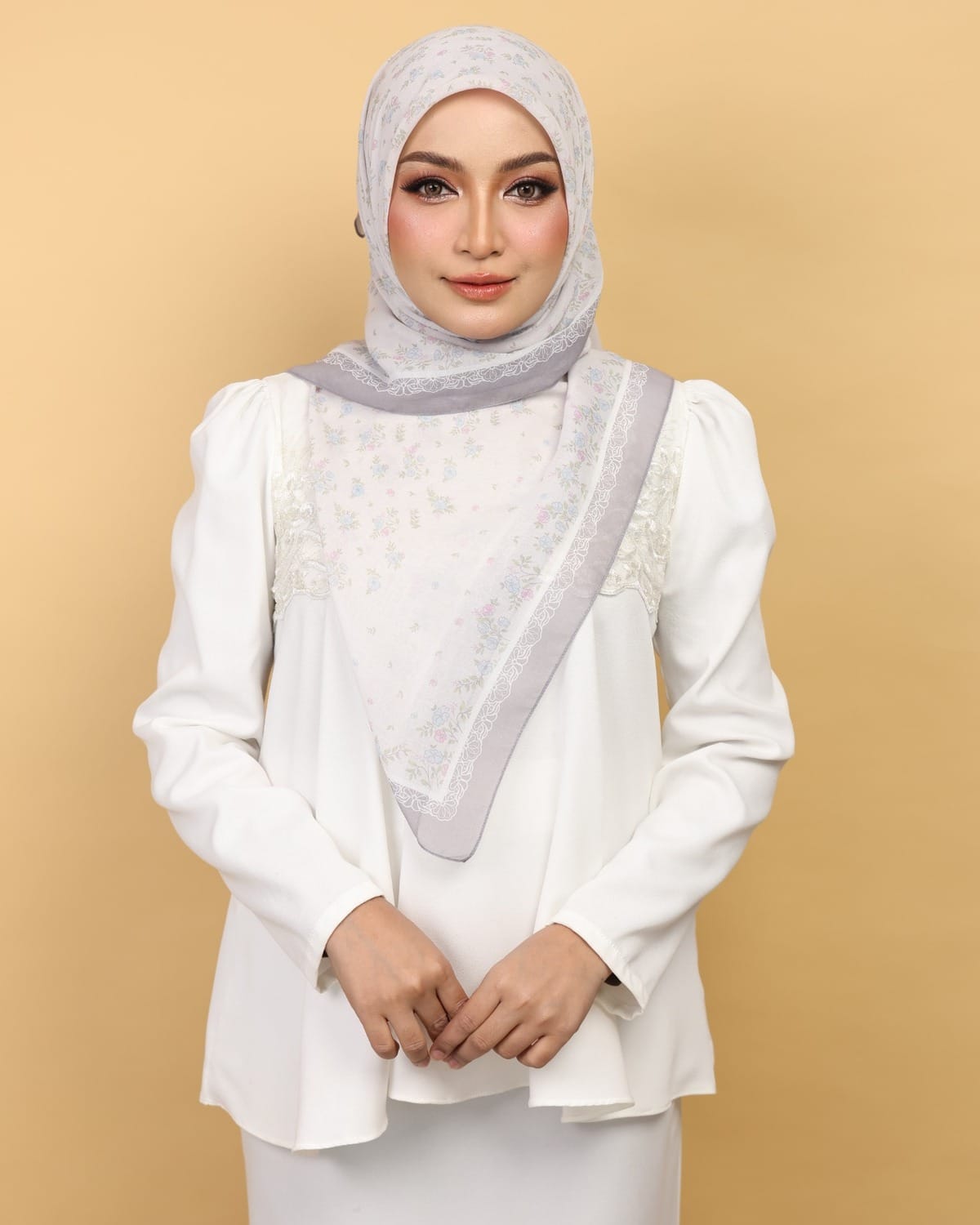 Atlea Lumea Edition – Pearl Grey Premium Cotton Voile Bawal Atlea Lumea Edition Pearl Grey premium cotton voile bawal with soft floral design for daily wear