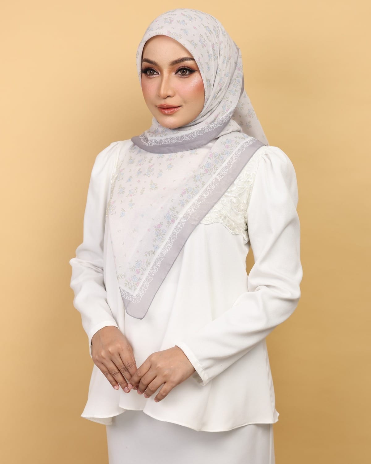 Atlea Lumea Edition – Pearl Grey Premium Cotton Voile Bawal Atlea Lumea Edition Pearl Grey premium cotton voile bawal with soft floral design for daily wear
