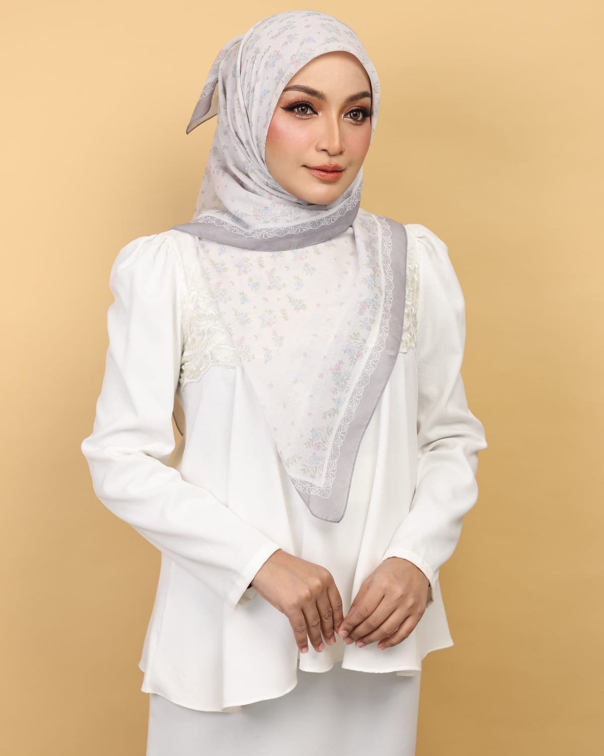 Atlea Lumea Edition – Pearl Grey Premium Cotton Voile Bawal Atlea Lumea Edition Pearl Grey premium cotton voile bawal with soft floral design for daily wear